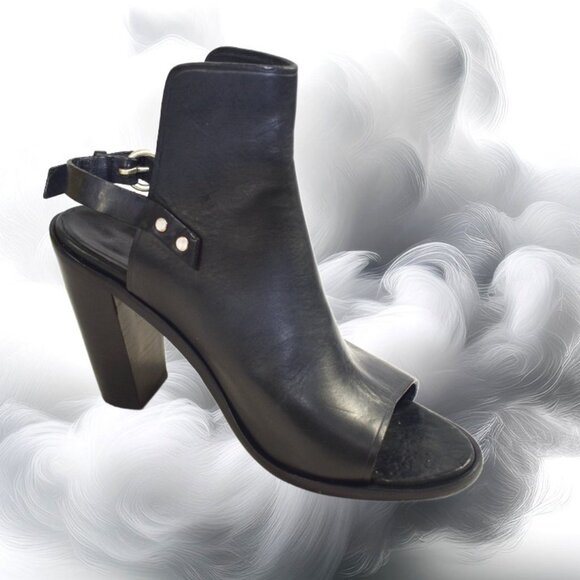 Rag & Bone Wyatt Black Leather Sling Back Peep Toe Heel, Size 40 (US 10) - Picture 1 of 12